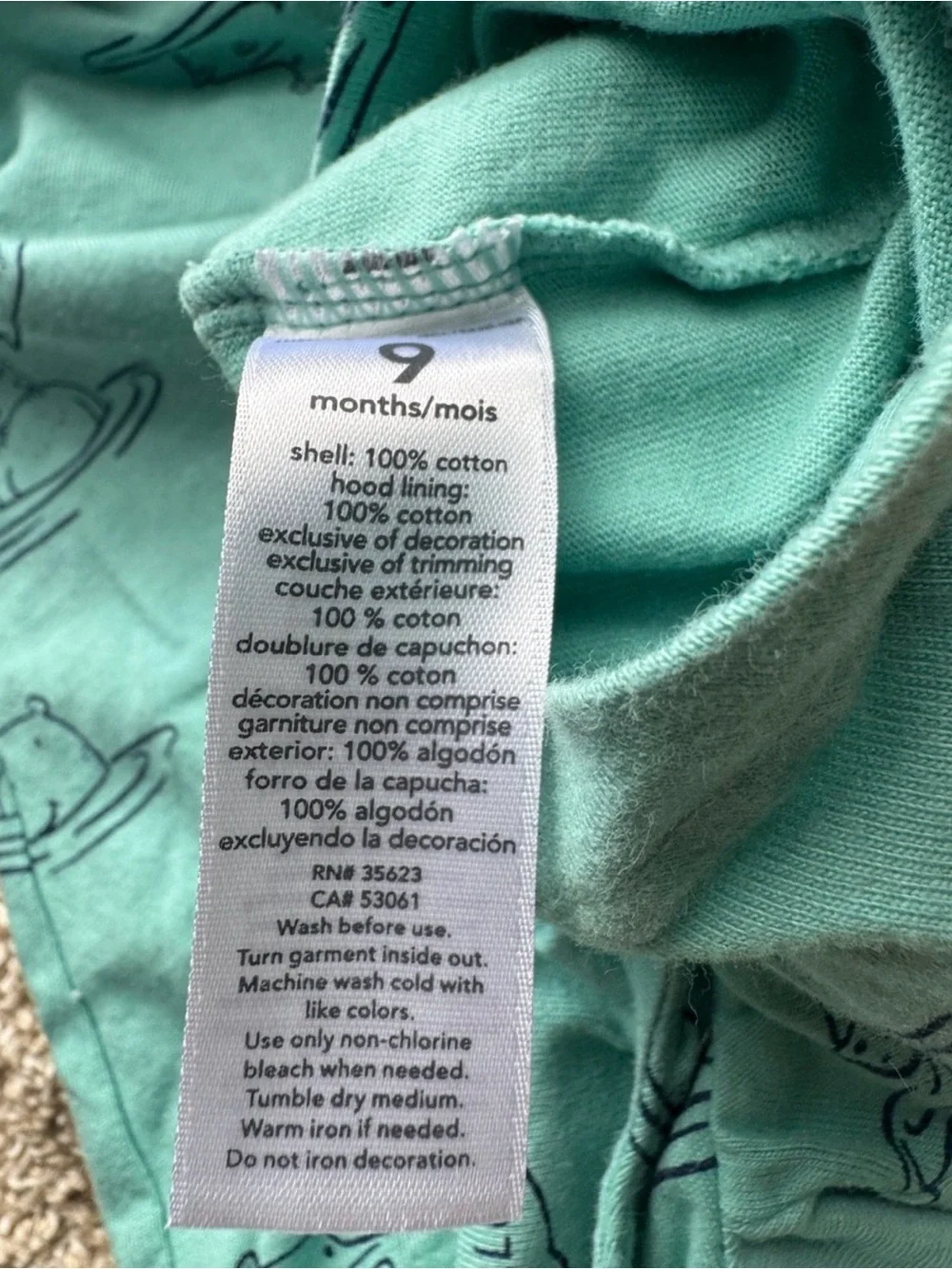 Carter’s Baby Hooded Short Sleeve Romper Hippo Print Aqua 9 Months